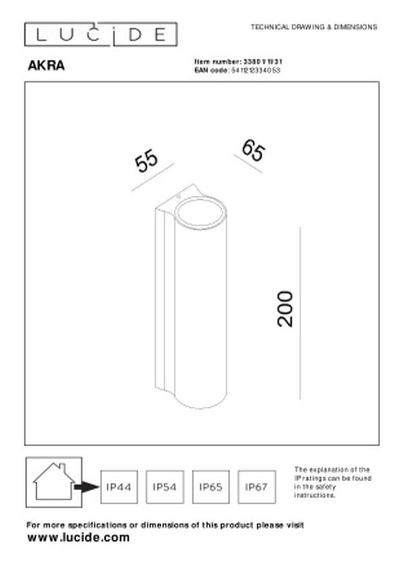 Lucide AKRA - Nástenné svietidlo vnútorné/vonkajšie - LED - 2x6,5W 2700K - IP54 - biele